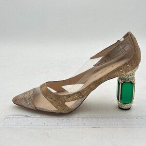 FSJ Women Bridal Pointed Toe Chunky Block High Heel Crystal Pumps